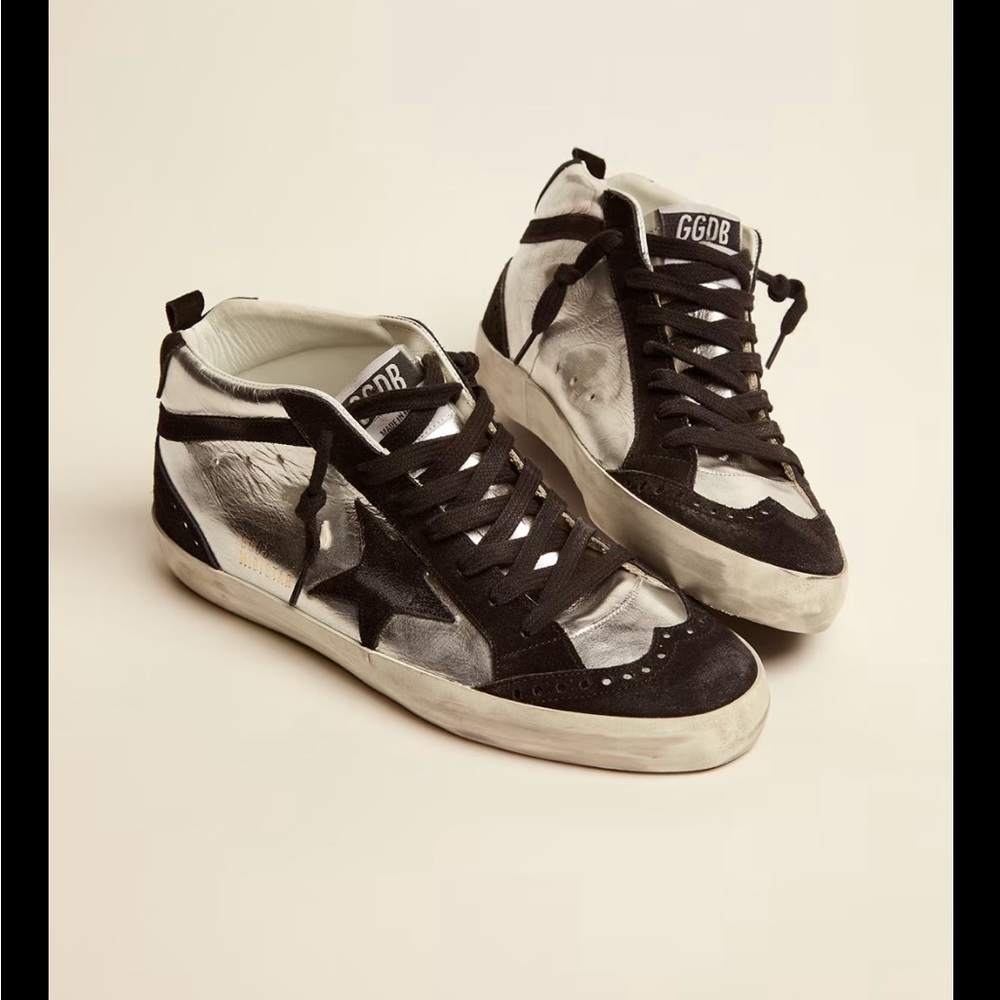 Mid Star LTD sneakers in silver laminated leather and black suede
